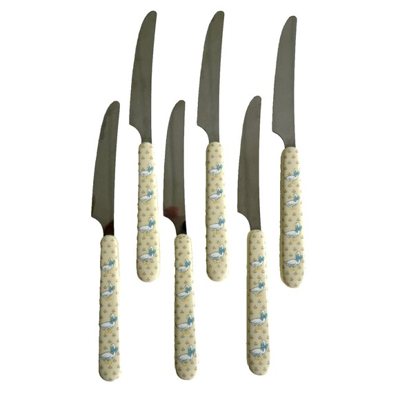 AUNT RHODY BRICK OVEN STAINLESS/PLASTIC Dinner Knife Goose Knife Set of 6 - Picture 1 of 6